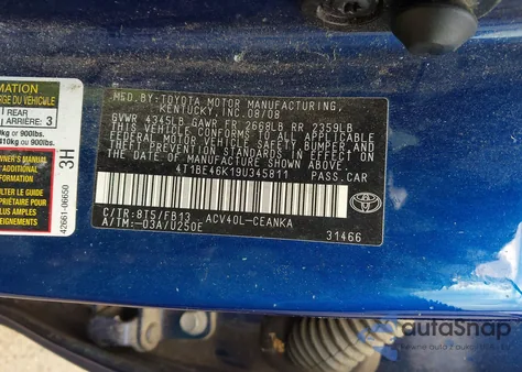 2009 Toyota Camry Le из США, поврежденный, VIN 4T1BE46K19U345811